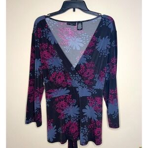 Apostrophe Woman Retro Floral Empire Waist Tie Back Top 16/18W Dark Romantic